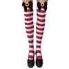 Festival-Schleifenakzent Gestreifte Lange Socken für Damen Weihnachtsfeiern Cosplay Oberschenkelhoch Über dem Knie Strümpfe Strumpfwaren