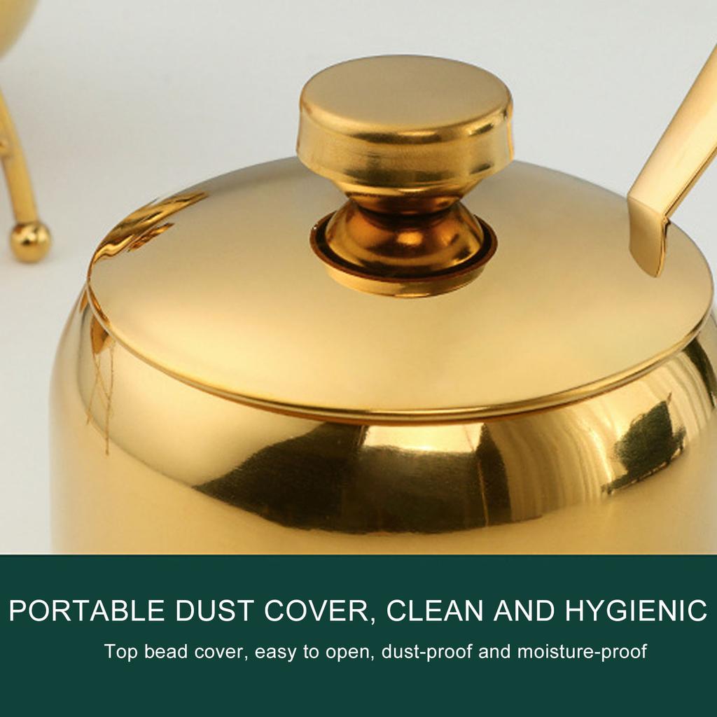 Stainless Steel Gold Seasoning Condiment Pot Spice Salt Sugar Pepper Container Jar Storage   with Lid