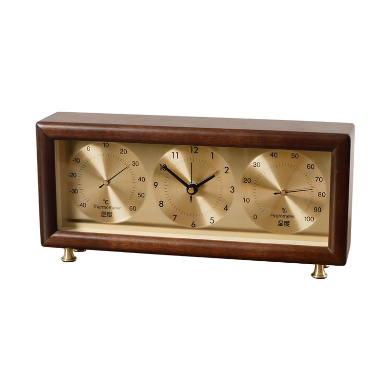 

RIVINE Table Clock with Thermometer and Battery Natural No Installation Gift for New Present Japanese-style Hygrometer, Operated, Stylish, Wood,