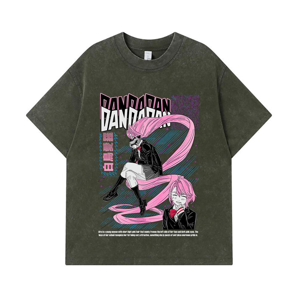 275 GSM Washed T-shirts 100% Cotton Dandadan V2 Aira Print Unisex Heavy Cotton T Shirt