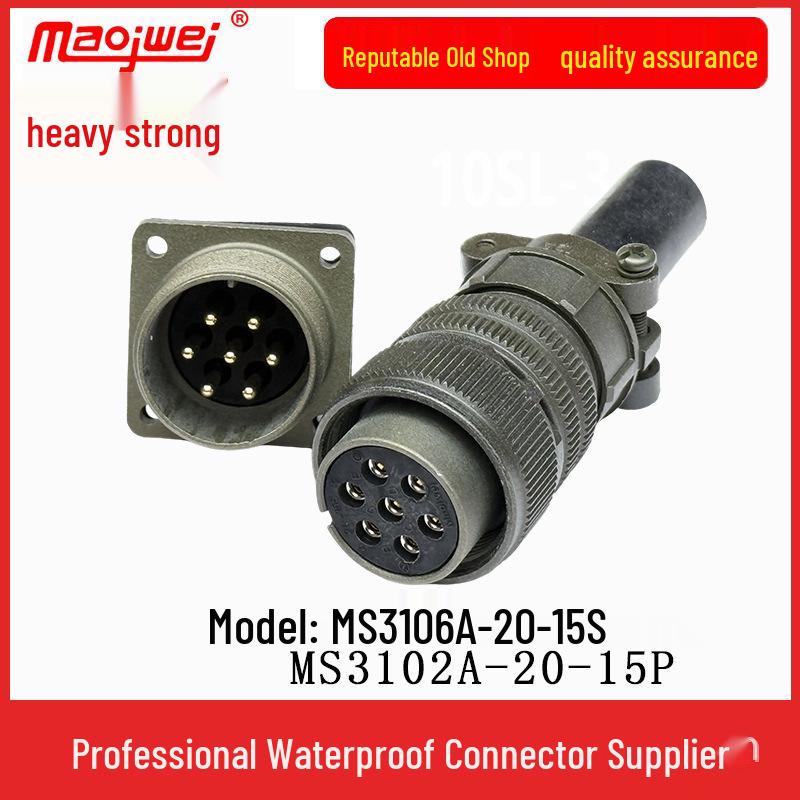 Heavy Duty 7-Pin Male-Female Connector, US Std Plug MS3106A20-15S Socket & MS3102A20-15P