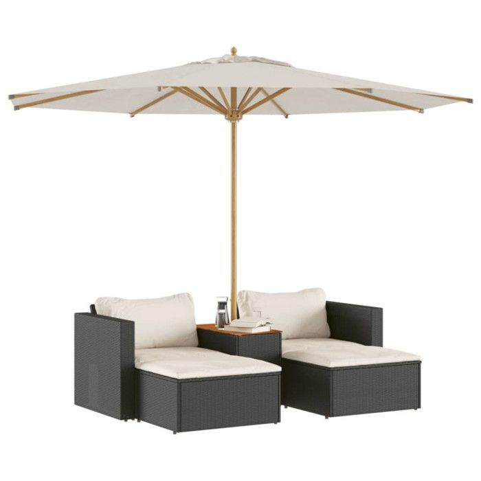 VidaXL Salon de Jardin avec Coussins 5 pcs, Canapés avec Repose-pied, Ensemble de Meubles Terrasse Patio, Noir Résine 365725