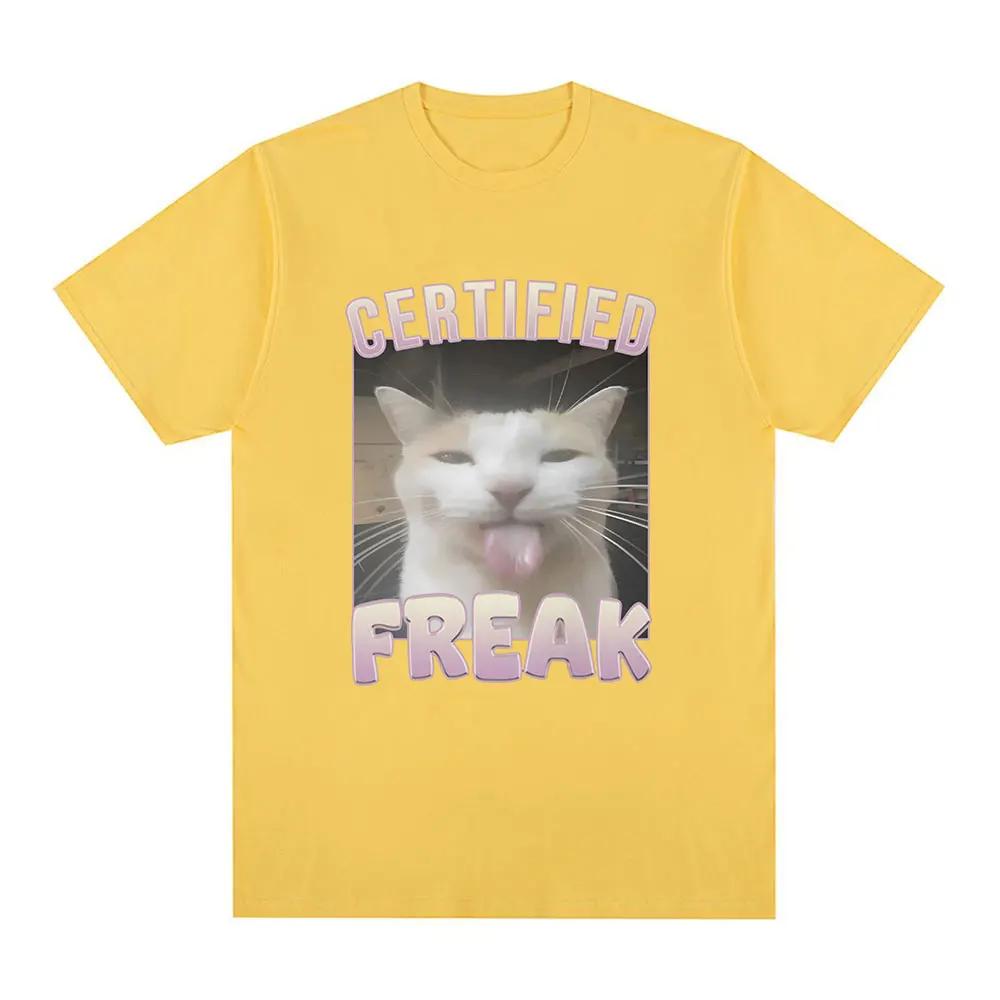Certified Freak Funny Cat Meme T Shirt Men's Fashion Vintage Short Sleeve T-shirts Casual Cotton Oversized T Shirts