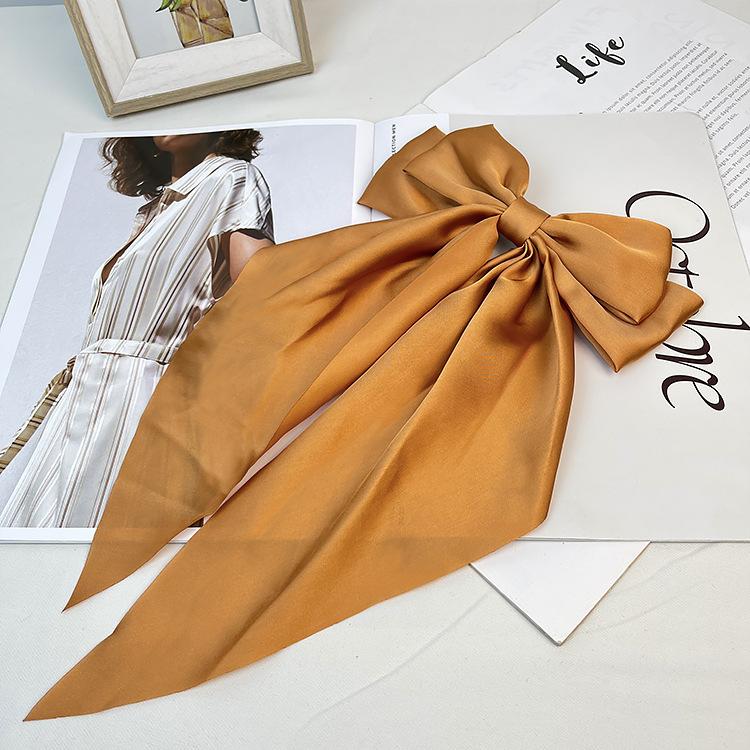 Elegant Bow Ribbon Hair Clip Fashion Simple Solid Satin Spring Clip Hair Pin Retro Headband with Clips Girls Hair Accessories