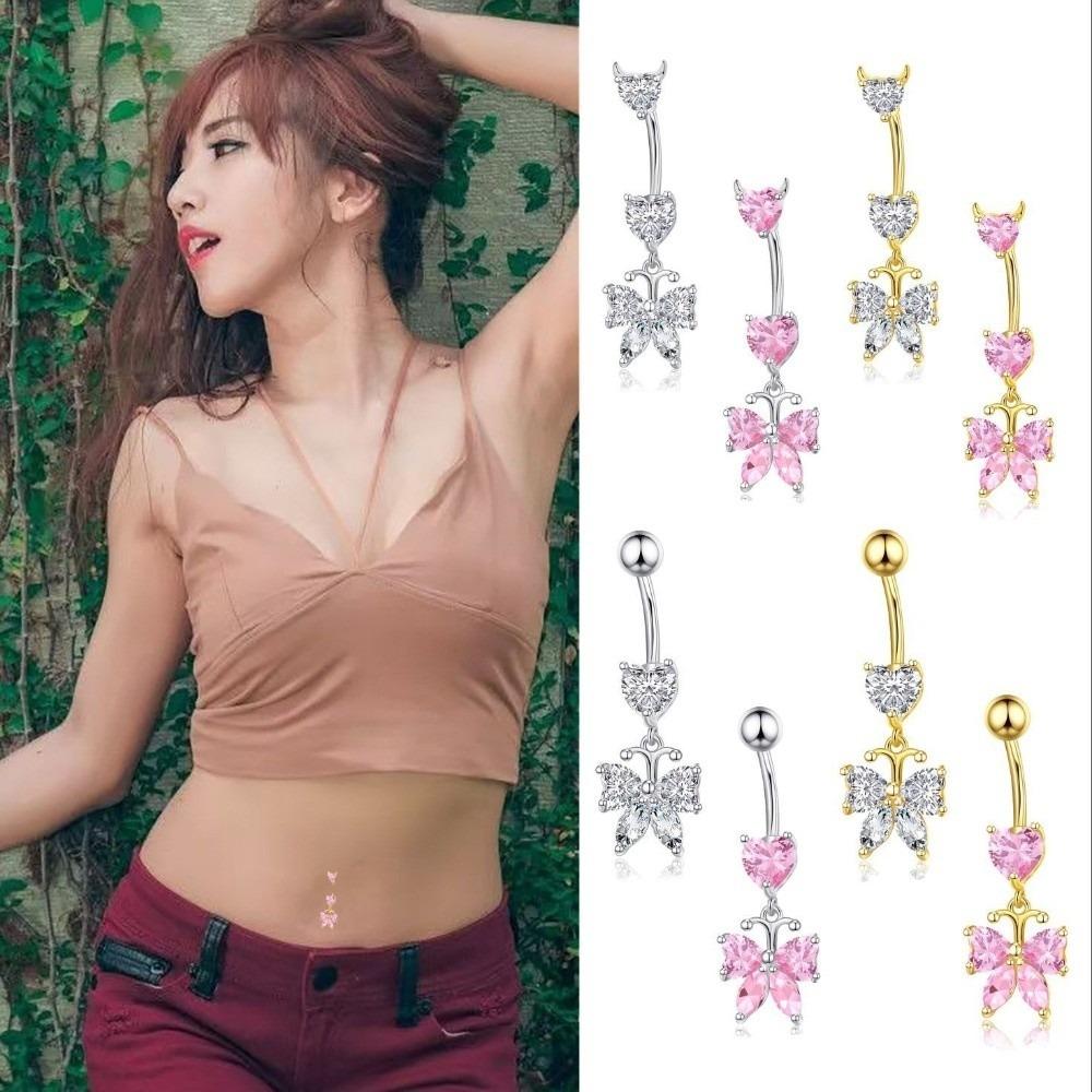 Elegante Zirkon-Bauchnabelpiercings, Schmetterlings-Bauchnabelpiercings, Strand-Look