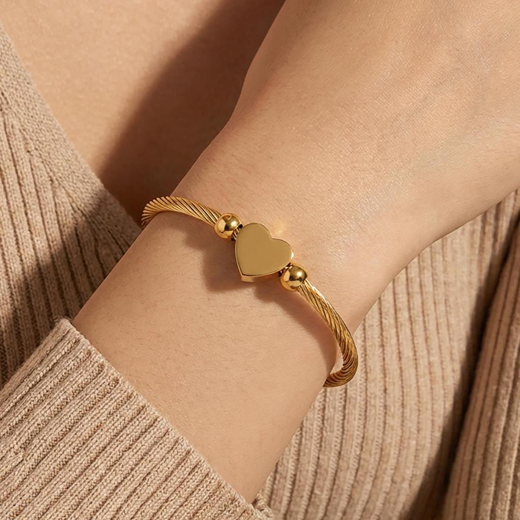 Geometric Heart Bendable Open Cuff Bracelet, 18k Gold-Plated Stainless Steel
