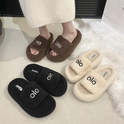 Korean Version of Thick-soled Lamb Wool Slippers Women's Outer Wear 2025 New Autumn and Winter Versatile Fashion One-word Plush Drag