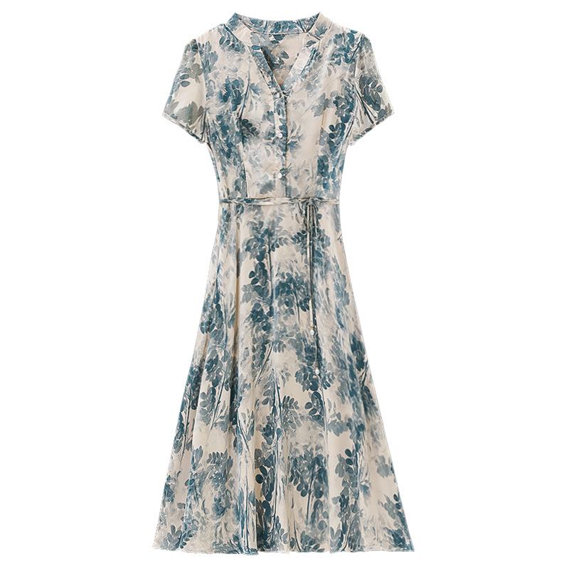 Letní šifonové šaty 2024: Krátkorukávové dlouhé šaty pro módní ženy ve věku 40-50 let