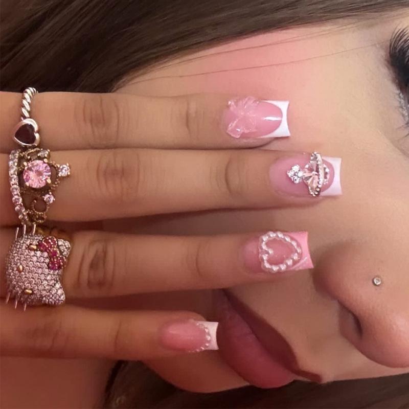 Europäische und amerikanische Gradient Pfirsichblüten Ballett Kurze Nagelspitzen