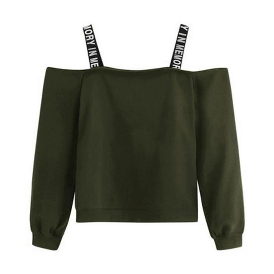 European & American Spaghetti Strap Off-Shoulder Solid Color Long Sleeve Women's Hoodie - Multiple Colors Available