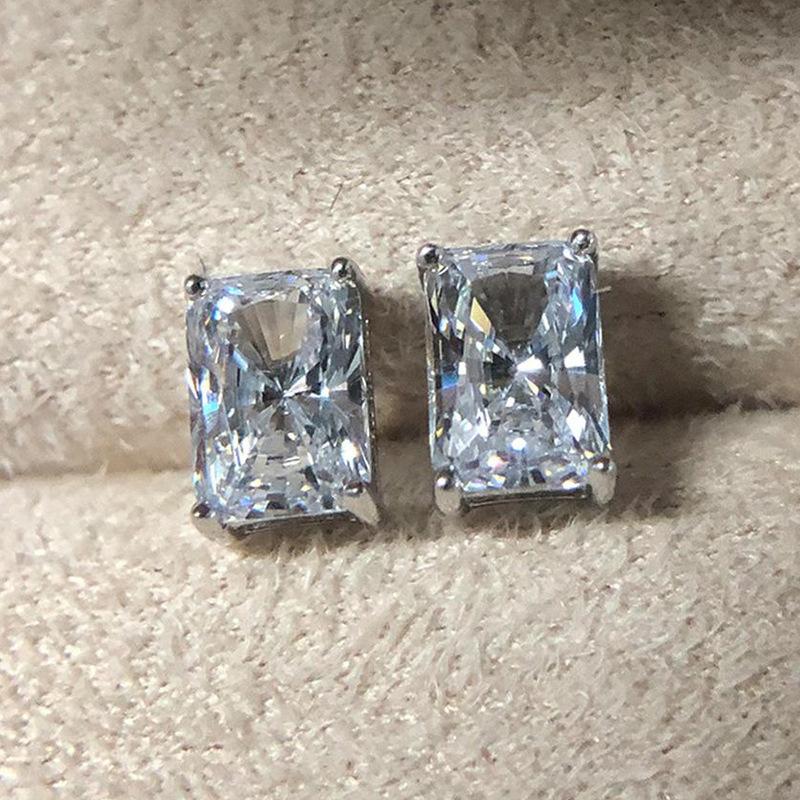 Rectangular cut transparent zircon earrings