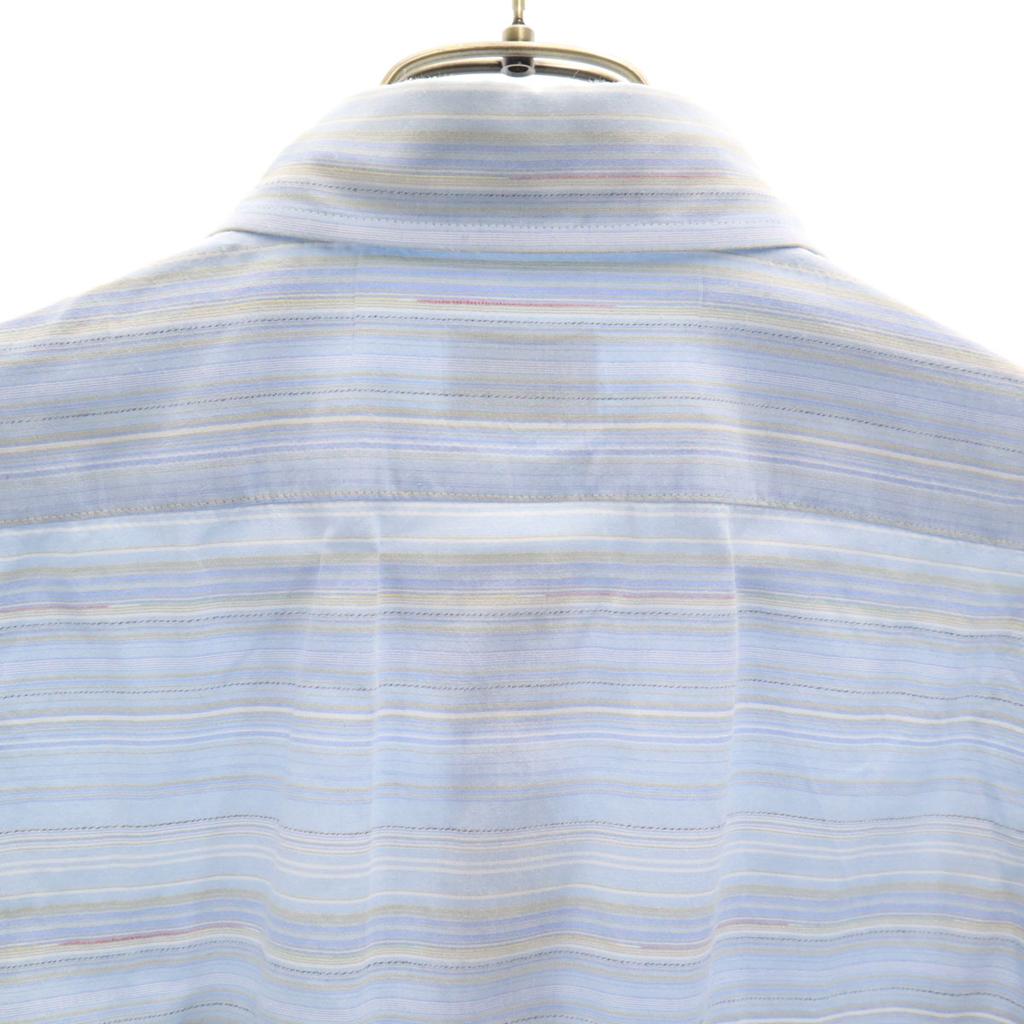 LACOSTE made in Japan Border Pattern Short sleeve shirt 3 Blue Men's Used