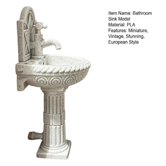 Yousheng Miniature Bathroom Sink Model, Vintage Roman Column Pedestal Round Wash Basin Dollhouse Accessory for Micro Landscape, DIY Crafts