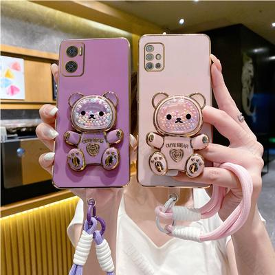 Cute Bear Wrist Strap Phone Holder Case On For Motorola Moto Plus E6S E22 E32 E20 E13 E7 Power Stand Cover