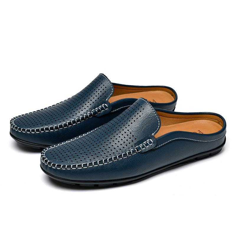 Large Size Half Slippers New Bag Head Sandals Leather Hollow Breathable Casual Leather Shoes