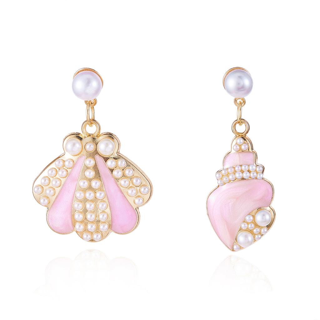Sweet Temperament Colorful Oil-dripping Shell Starfish Pearl Dangle Earrings for Women Summer Beach Cute Jewelry Accessory Gift