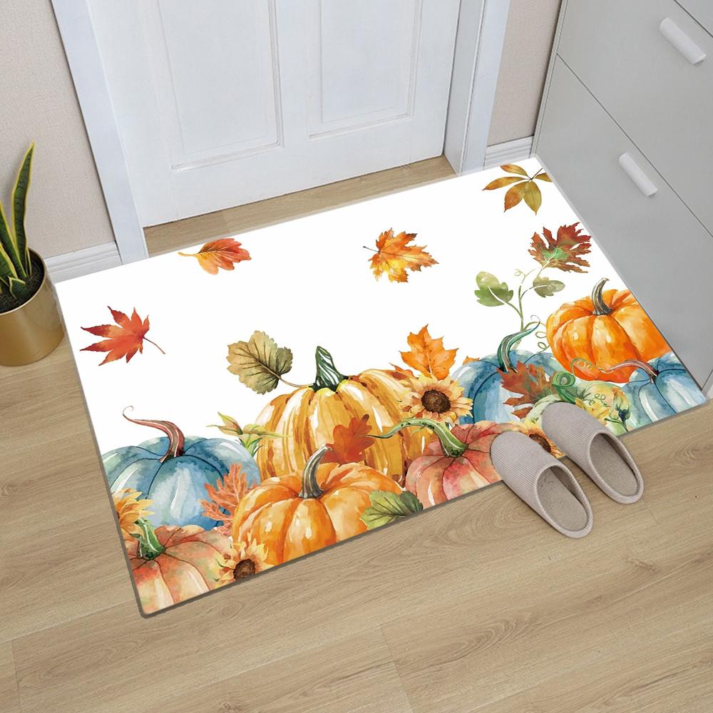 Fall Pumpkin Door Mat Welcome Decorative, Autumn Thanksiving Pumpkin Farmhouse Outdoor Indoor Patio Entrance Door Mats