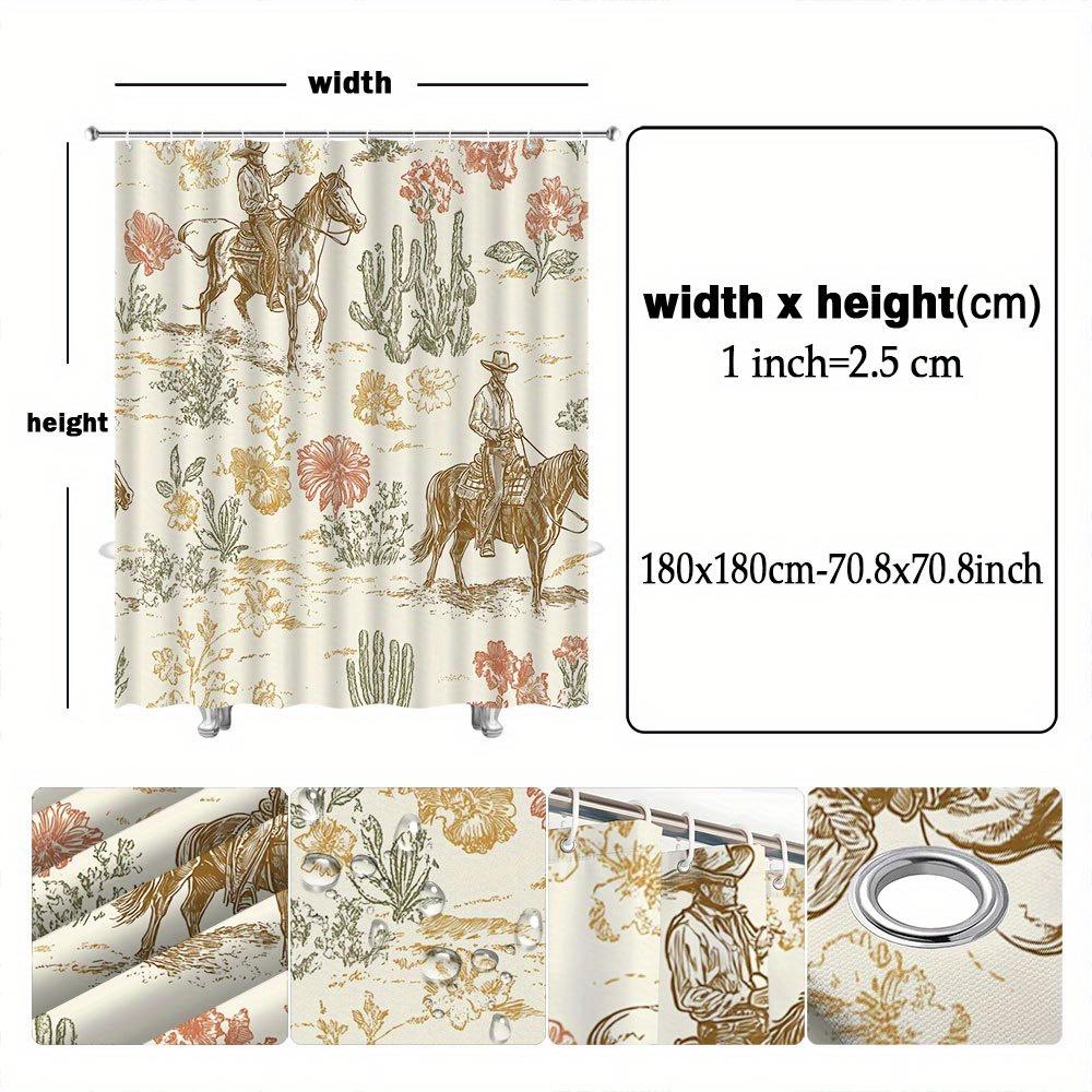Vintage Western Denim Duschvorhang Kaktus Wüstenblumen Design Mit 12 Haken Landhausstil Badezimmer Dekorative Duschvorhang