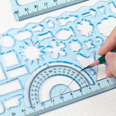 2Pcs Student Ruler Multifunctional Drawing Stationery Multi Shaped Hollowed-out Geometry Ruler
