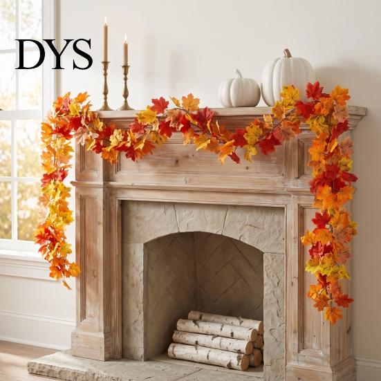 Autumn Festival Home Accents 2Pcs Artificial Fall Leaves Garland, Maple Leaf Vines for Thanksgiving Flexible Rattan Handrails Mantle Decor,