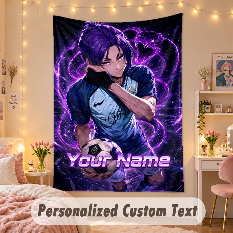 Custom Personalized Tapestry,Blue Lock Print Custom Name Text Wall Art Hanging for Bedroom