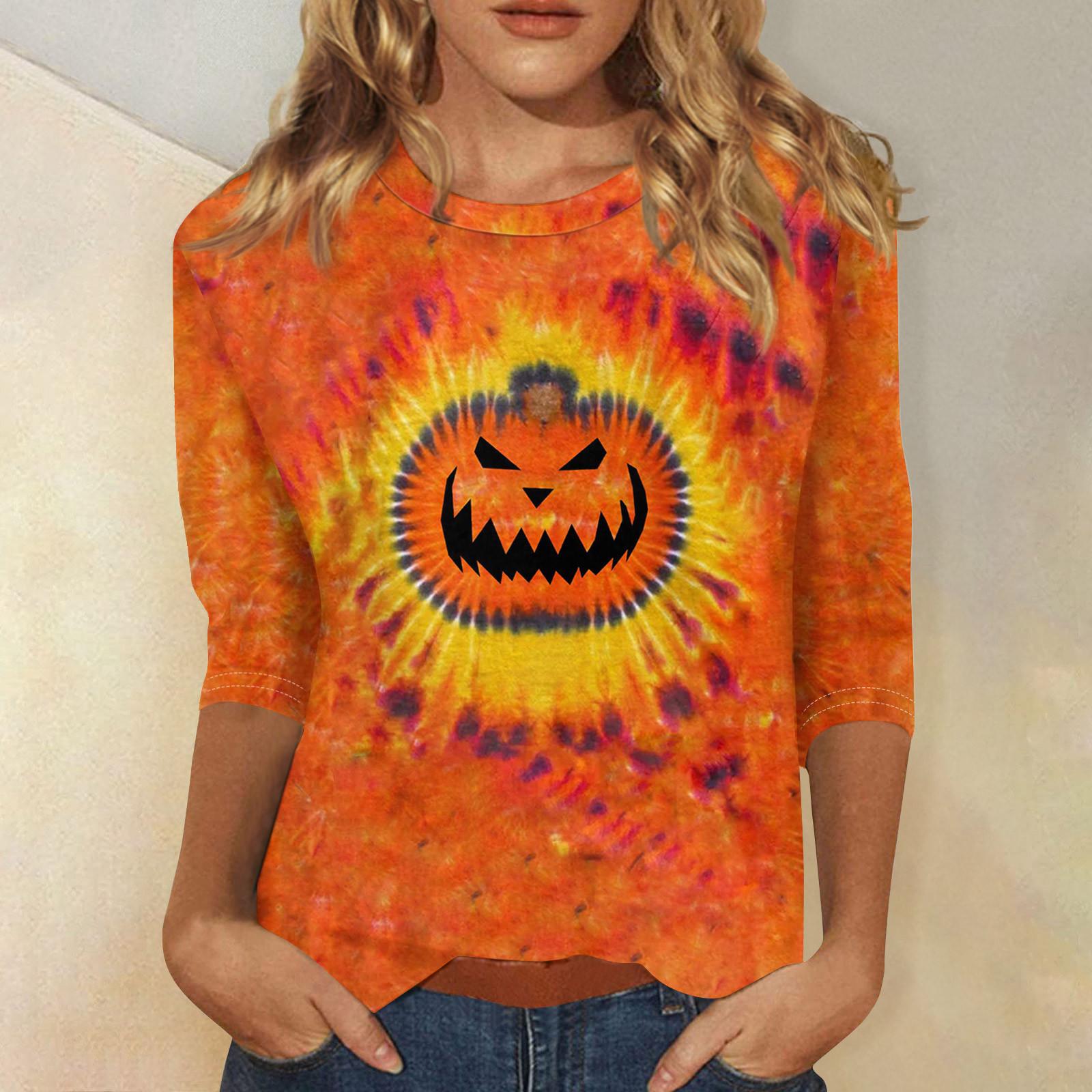 

Женский хеллоуинский принт с круглым вырезом и длинными рукавами, свободный покрой, повседневный топ с длинными рукавами 3/4 XL жёлтый