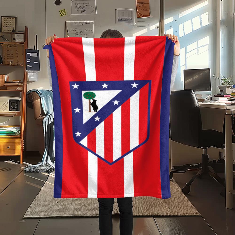 1Pc Atletico Madrid Logo Print Flannel Blanket High Quality Warm Comfortable Cover for All Seasons Perfect for Gifts Home Decor