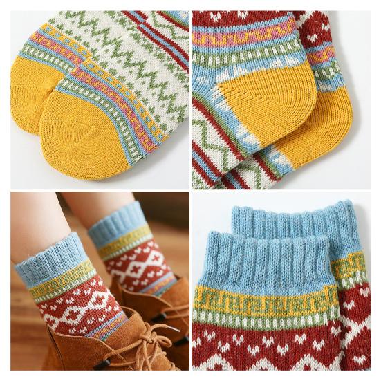 Yousheng 5 Pairs Retro Ethnic Style Socks Women Thermal Colorful Knit Thickened Crew Socks Vintage Winter Warm Boot Socks for Stocking Stuffers Gifts