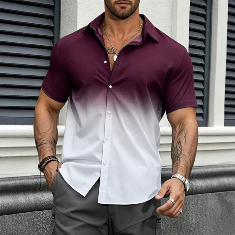 Men's New Stretch Gradient Short Sleeve Shirt, Cool Thin Business Casual Summer Shirt for Men