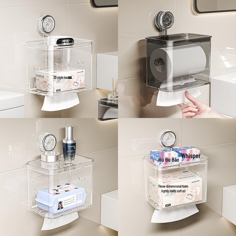 Wall-Mounted No-Punch Toilet Paper Dispenser and Storage Holder