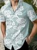 Plus Size Men'S Short Sleeve Shirt, Lace Style Casual Short Sleeve Top, White Floral Element Oversized Men'S Athletic Short Sleeve Shirt, Light Blue