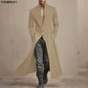 INCERUN Men Turn-down Collar Long Sleeve Button High Splits Long Cardigan Tunic Tops