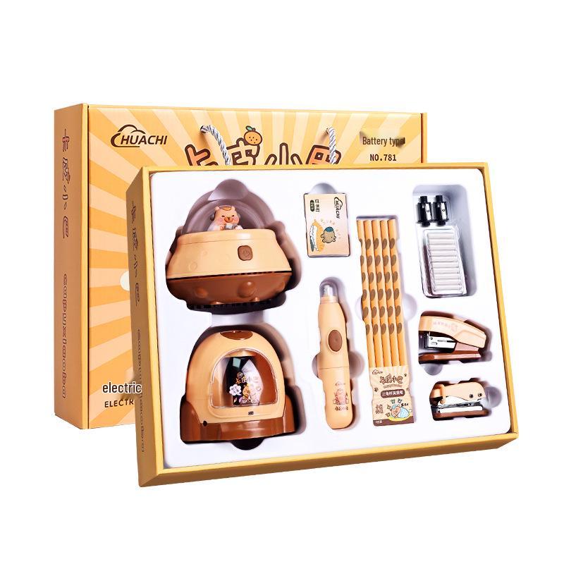 Kapibara Elektryczny Zestaw Artykułów Papierniczych Pudełko Prezentowe dla Dzieci Szkolnych na Boże Narodzenie i Upominki na Przyjęcia.