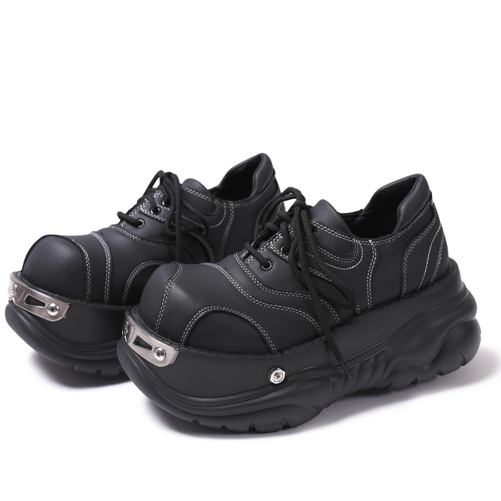 Women's Platform Leather Shoes Metal Punk Big Head Muffin Women Shoes High Quality Design Sense Thick-soled Single Shoes Zapatos