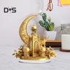 Acrylic Moon Castle Ornament 2D Flat Golden Crescent Moon Mosque Table Sign Holiday Party Home Office Living Room Bedroom Desktop Decoration