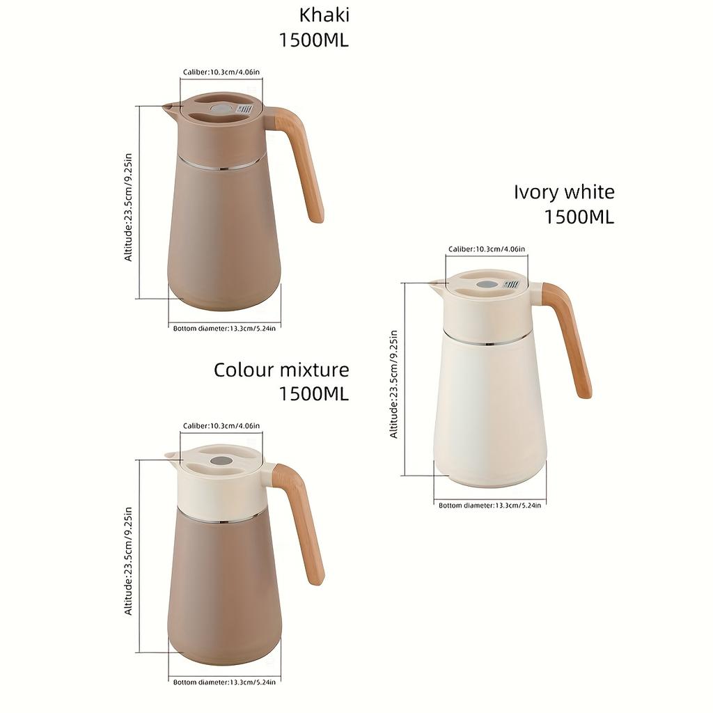1pc Stainless Steel Insulated French Press with Wooden Handle,1.5L Large Capacity Winter Hot Water , 304 Stainless Steel, Office Coffee Maker