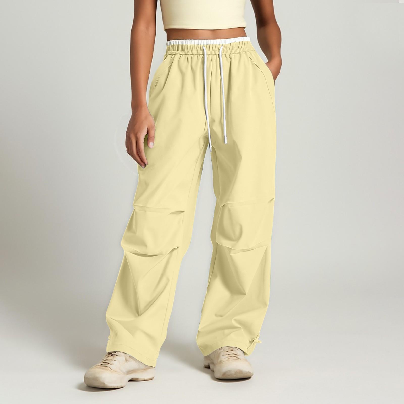 

Женские брюки с несколькими карманами, прямые, зауженные, моп-брюки с широкими штанинами, однотонные M жёлтый