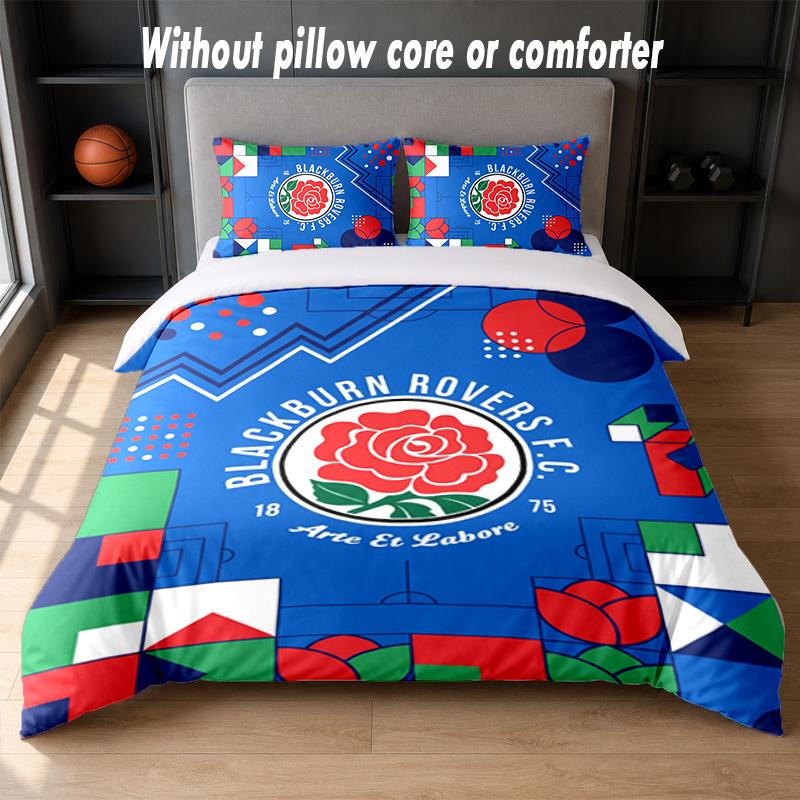 Blackburn Rovers Football Design Bed Bedding Set 1 Duvet Cover + 2 Pillowcases Soft Breathable Household Bed Linens