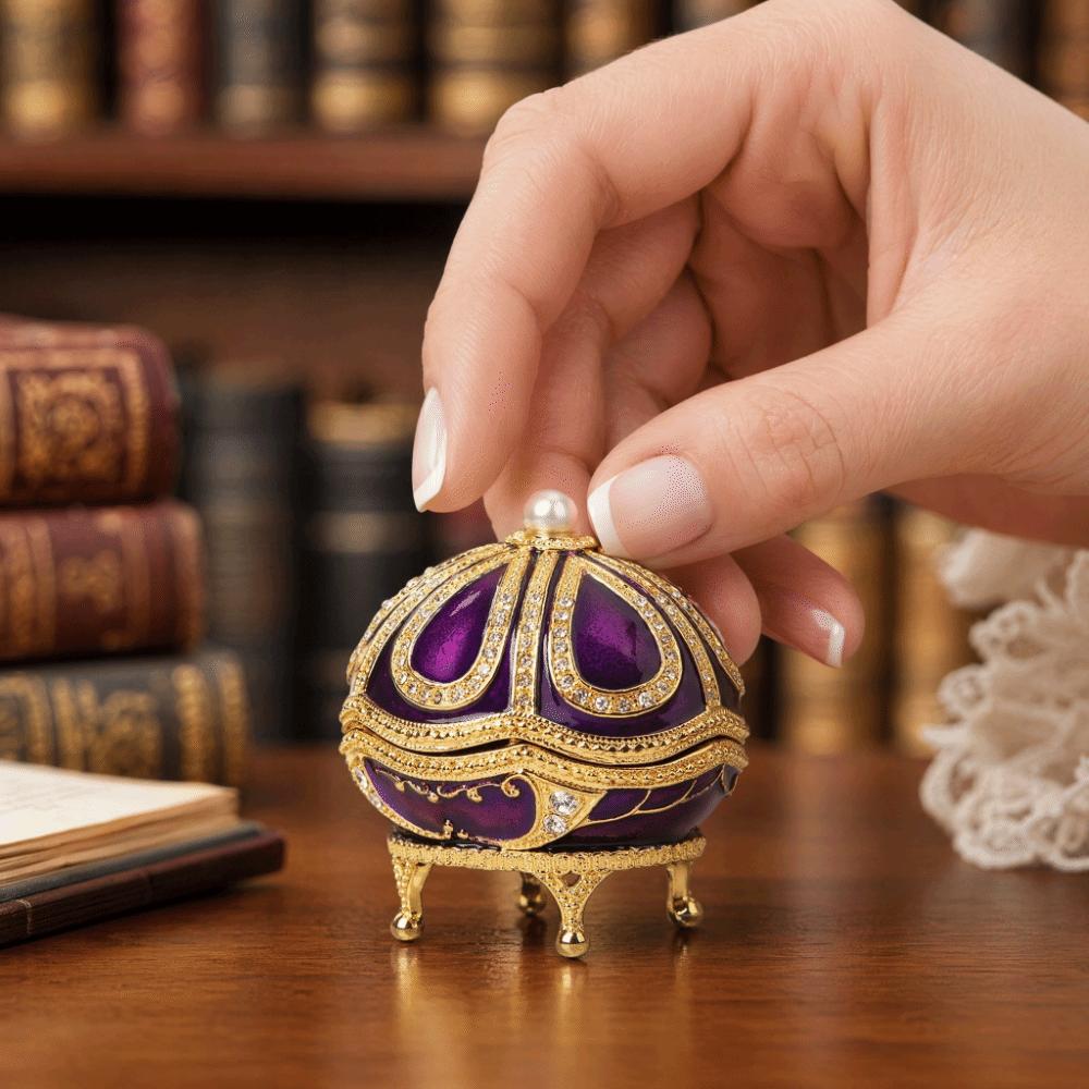 Hinged Lid Metal Trinket Box Purple Enamel Rhinestone Ornament Enamel Jewelry Box Home Decor