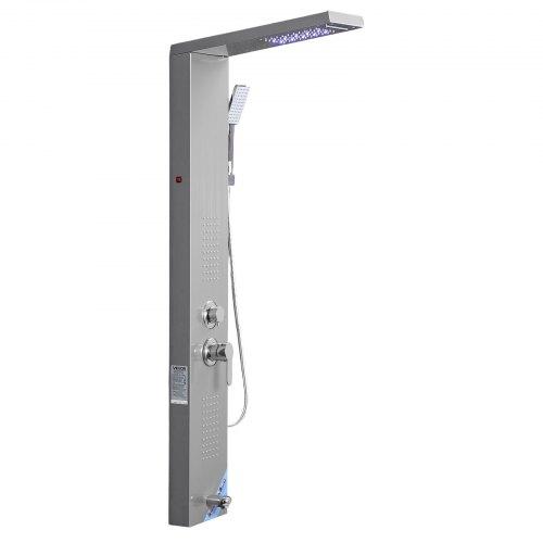 VEVOR Shower Panel Tower System with Rainfall Waterfall Shower Head, LED, 53 In Brushed Stainless Steel Shower Column, 5-Function Faucet