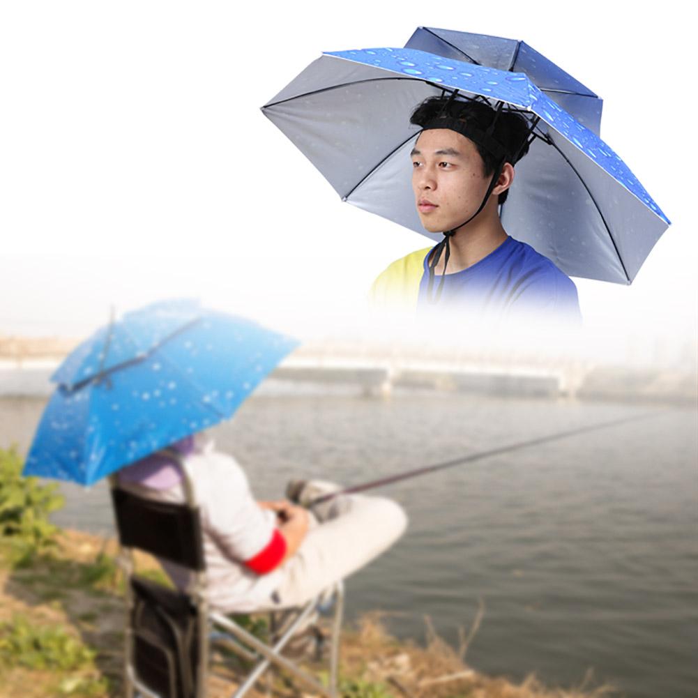 77cm Sunscreen Windproof Head Mounted Umbrella Top Folding Hat Umbrella(Raindrop Blue)