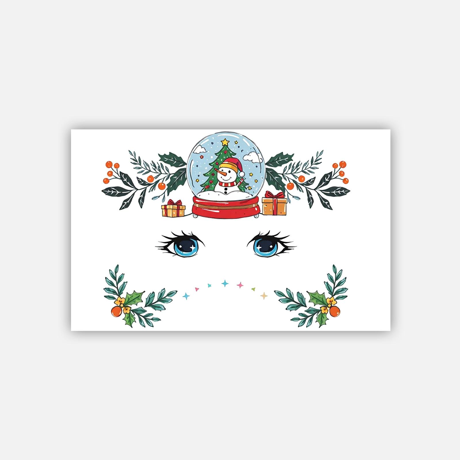 Christmas Makeup Tattoo Sticker Cartoon Cute Christmas Tree, Snowman Temporary Facial Decoration Tattoo Sticker 19*12