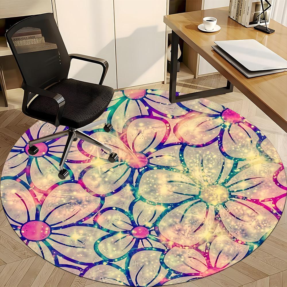 1pz Tappeto Rotondo per Sedia con Motivo Floreale per Ufficio, Tappetino Rotondo in Poliestere, Decorazione Interna per Ufficio, Tessuto Facile da Pulire, Tappeto da Area Antiscivolo Lavabile