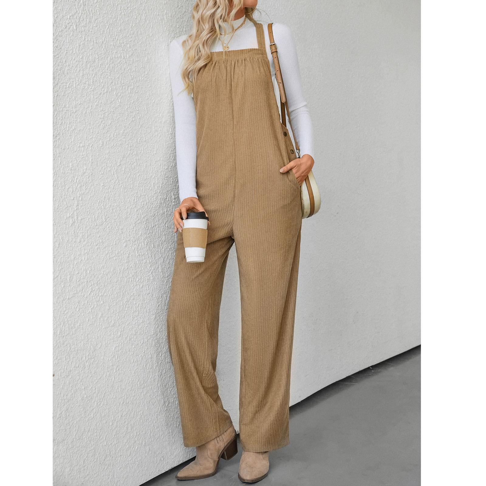 

Женский повседневный свободный однотонный вельветовый комбинезон с карманами, модные брюки XXL хаки