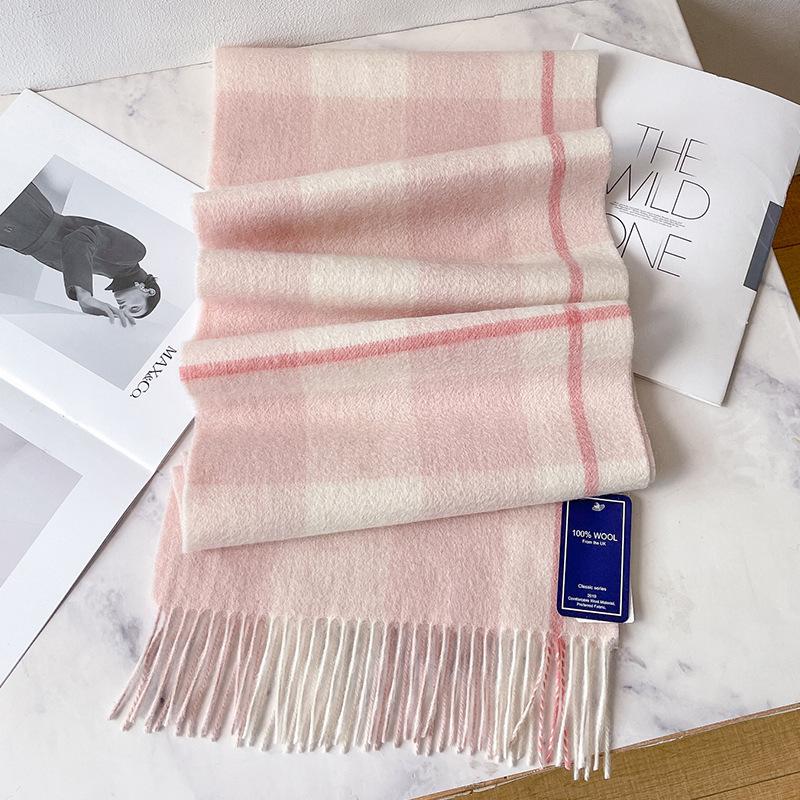 Plaid scarf women's winter pink plaid winter atmosphere for girls women's scarf gift assembly coat