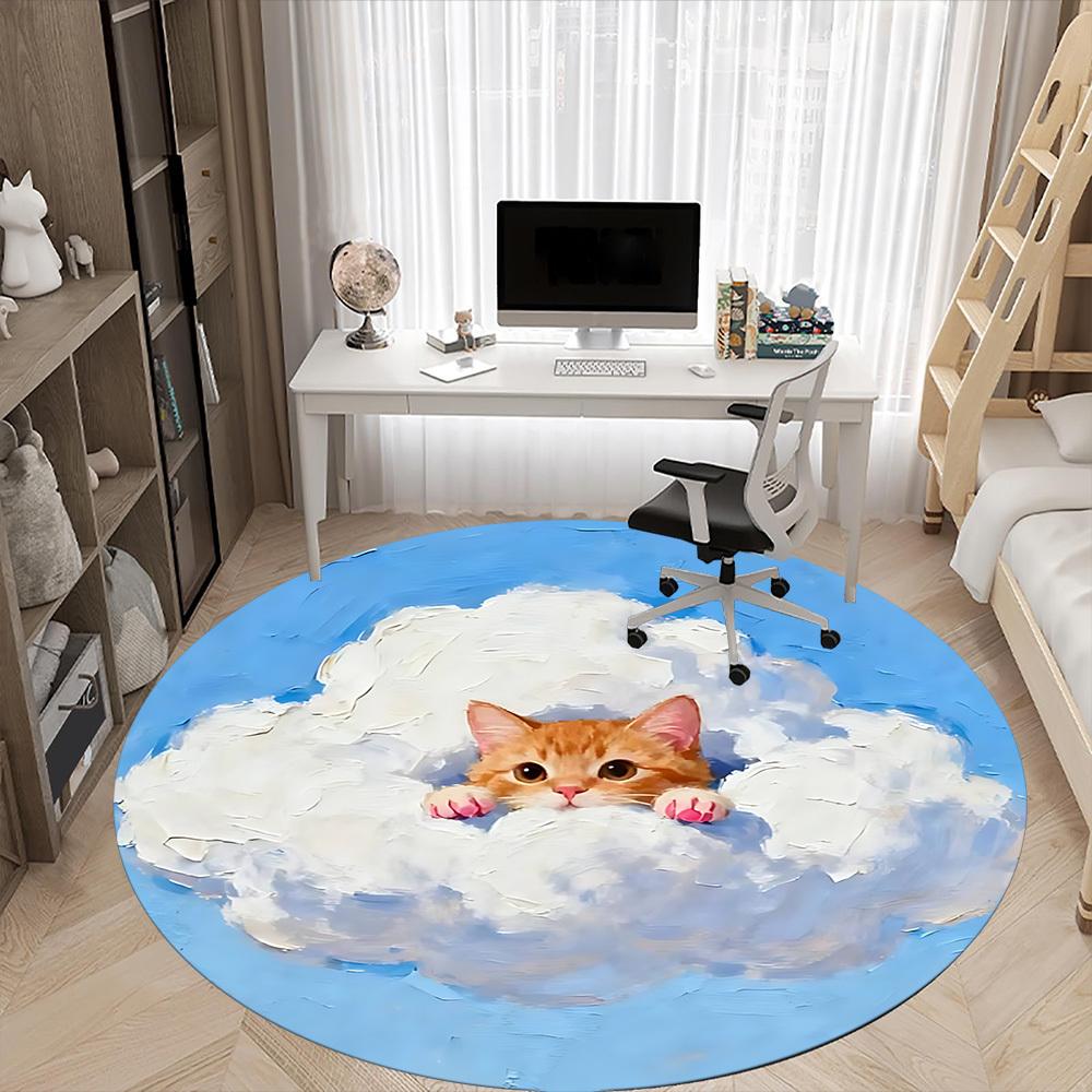 1PC Cloud Cat Office Round Area Rug,  Mat Suitable ForOffice, Under Office Chairs Bedroom Living Room Home Decor, Room Deco
