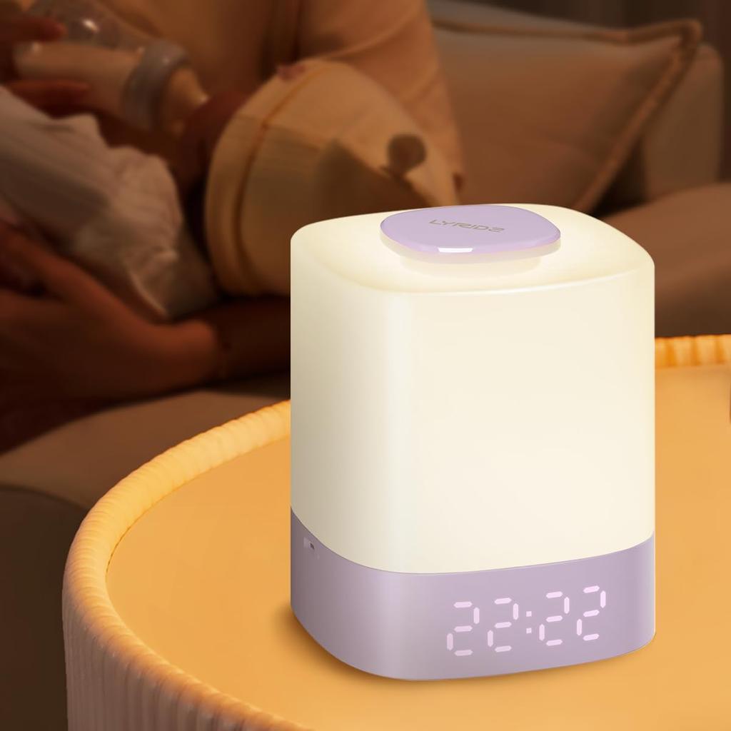 Lyridz Nursing Light, Bedside Lamp with Clock, Night Light, Color and Brightness Adjustable, Ambient Lighting, USB Charging, Room Light,