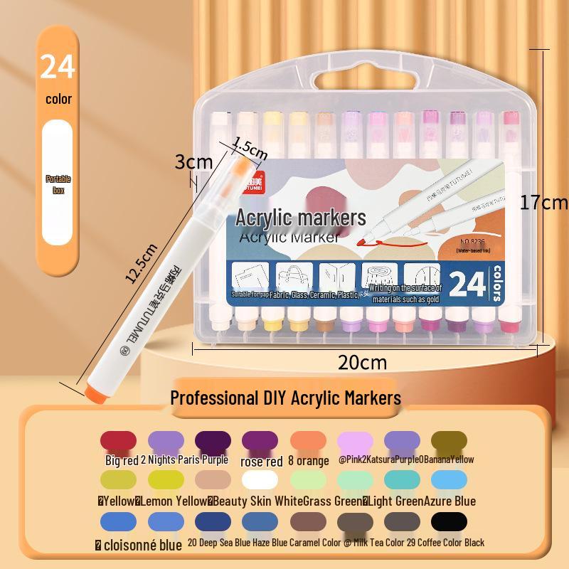 Tu Tu Bai Bai Gan 48-Color Acrylic Marker Set - Soft Tip, Opaque for DIY Art and Painting