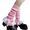 Gestrickte Beinwärmer mit Schleifenakzent, mehrlagiger Rüschensaum, hohe Socken für Lolita-Mädchen