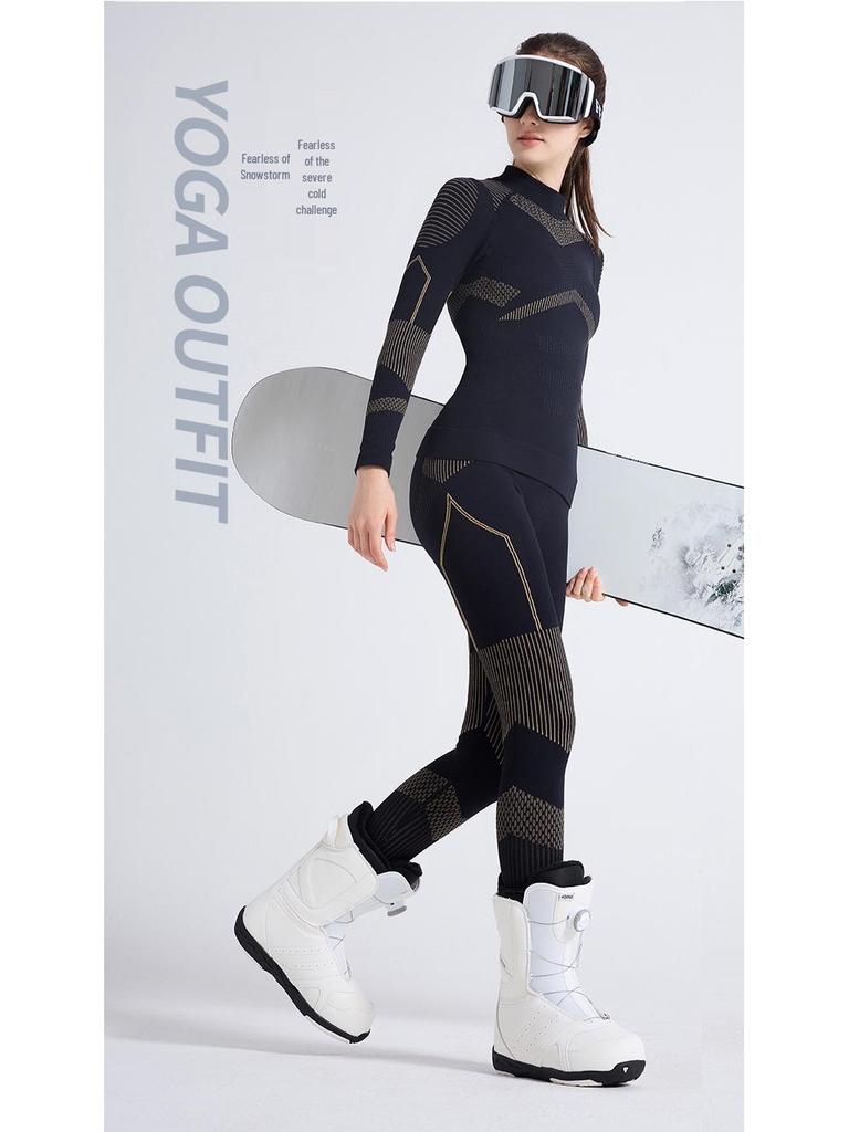 Conjunto de Ropa Interior Térmica de Compresión de Secado Rápido para Mujer para Esquí y Montañismo - Cálido, Absorbe el Sudor, Transpirable, Ajuste Ceñido